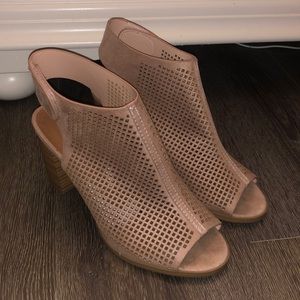 Cityclassified Tan Velcro Strap Open Toe Heels